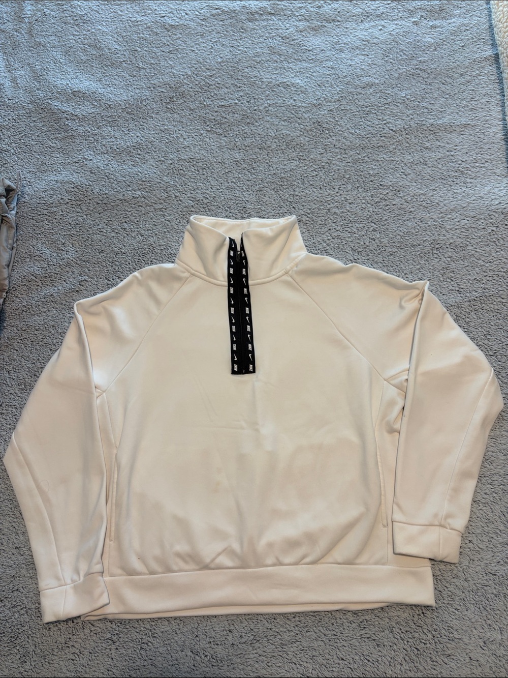 Nike White Quarter-Zip Pullover with Black Logo Zip Tape